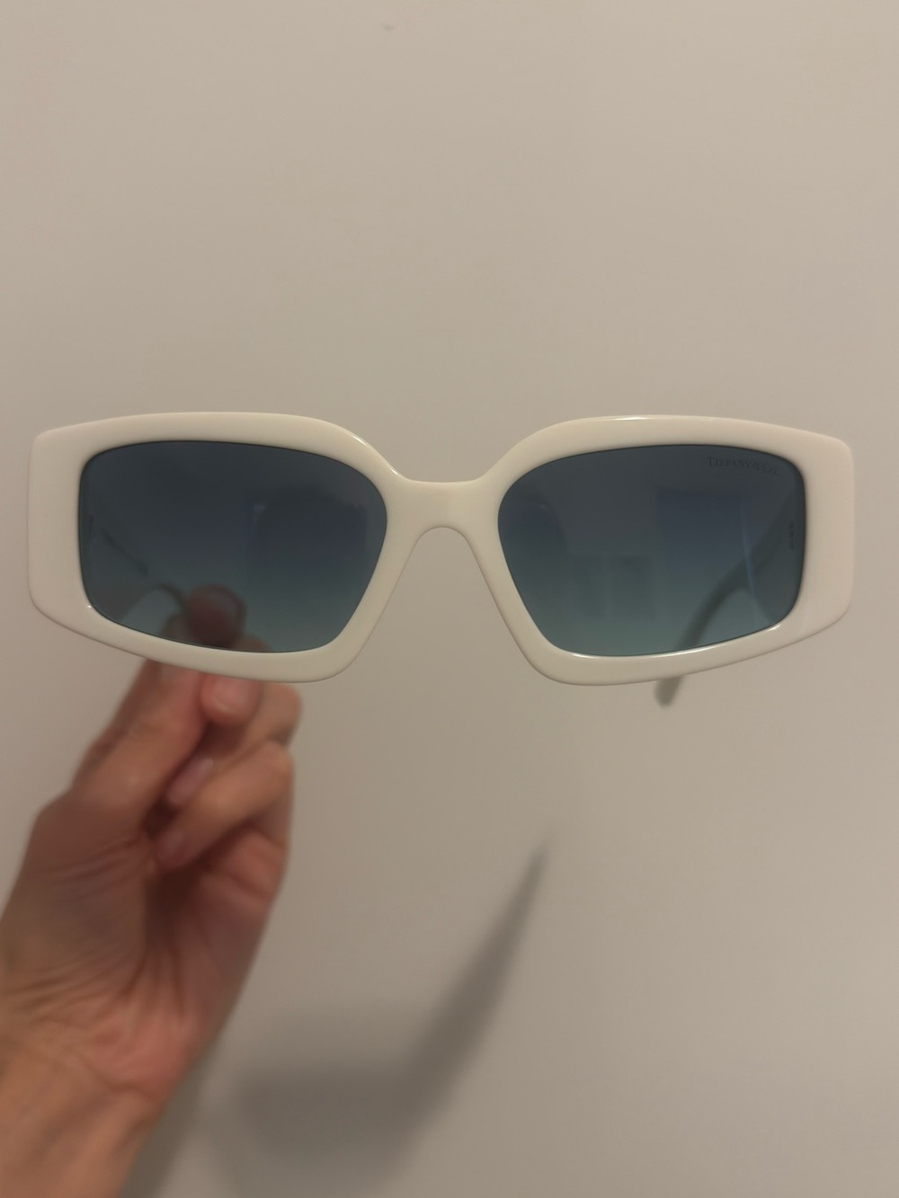 Tiffany & Co. White Frame Sunglasses with Blue Gradient Lenses - Picture 6 of 6